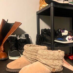 Tan Knit Cuff Ankle Boots